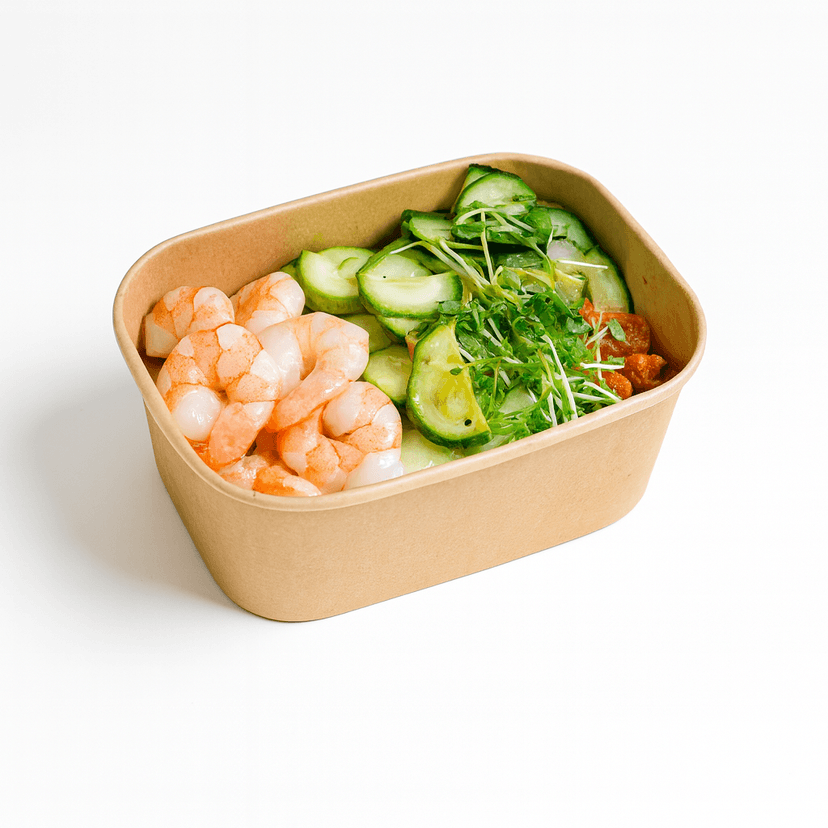 Yuzu Prawn, Roasted Zucchini, Cucumber, Kimchi & Sprouts