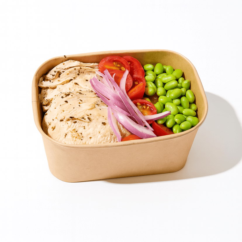 Roasted Chicken Breast, Edamame, Cherry Tomatoes, & Red Onion